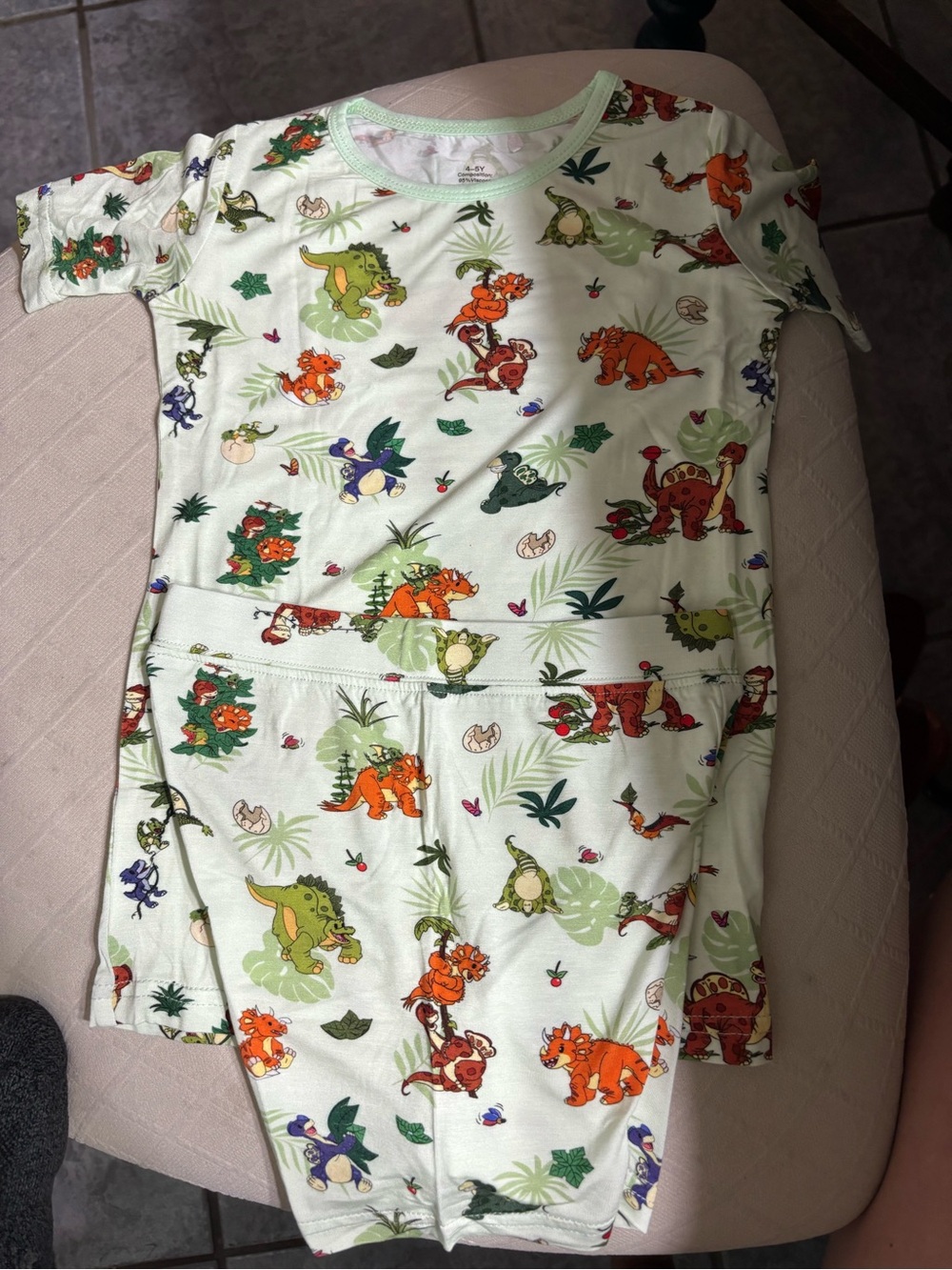 BAMBOO Mint Green Kids Pajama Set with Colorful Dino Print